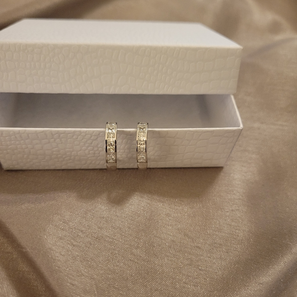 Cubic Zirconia Sterling Silver Small Hoop Earrings